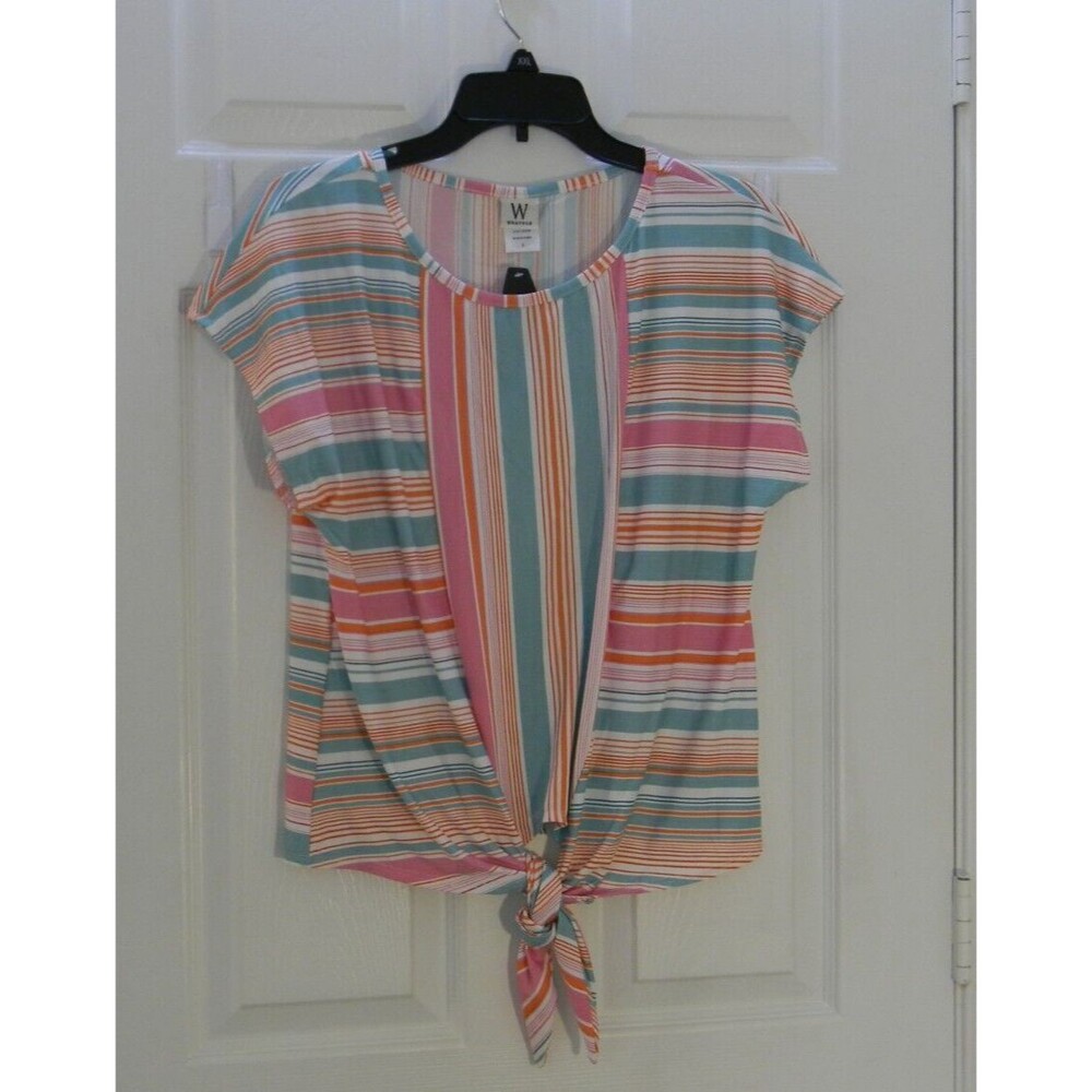 Wrapper Colorful Blouse Pink Blue Orange Stripes NWT